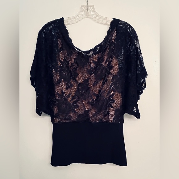 Cache Tops - Vintage caché lace mesh top black with tank size L